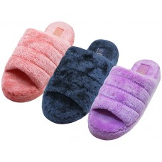 S731L-A - Wholesale Women's "Easy USA" Heavy Plush Open Toe Open Back House Slippers (*Asst. Lilac Lt. Coral &.Blue) 
